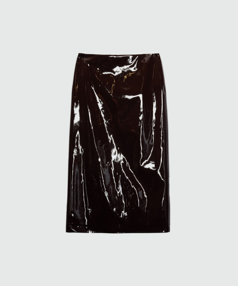 Brown vinyl midi skirt 1