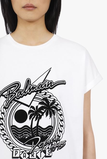 White cotton T-shirt with black Balmain logo print - 6