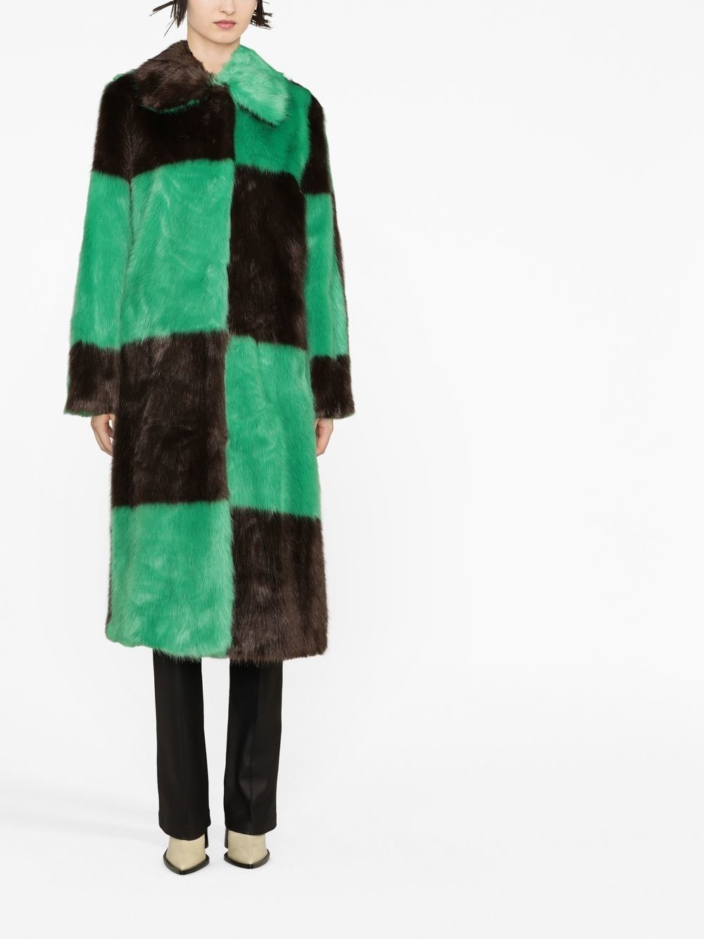 checked faux-fur coat - 2