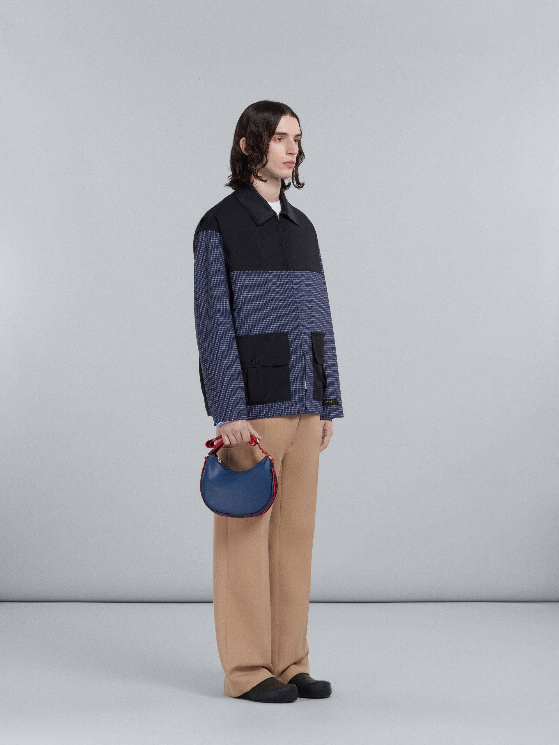 JACKET IN TROPICAL WOOL WITH BLUE CHECKS - 5