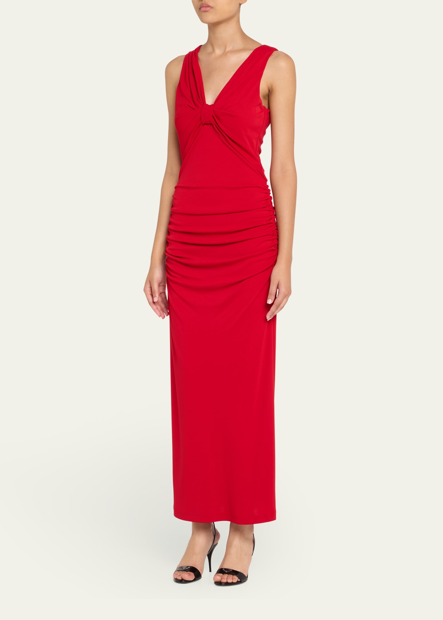 V-Neck Ruched Column Dress - 4