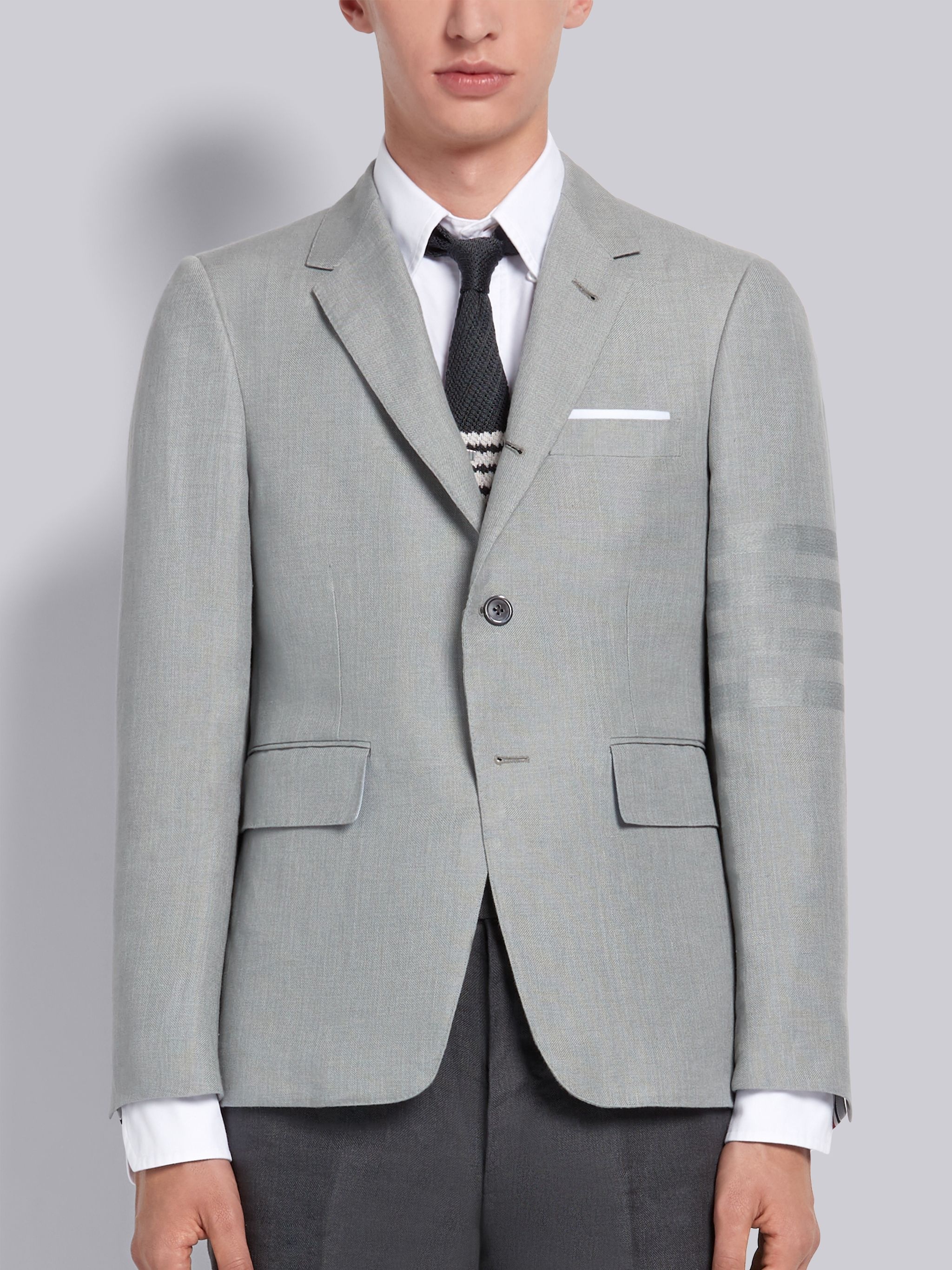 Light Grey Crisp Linen Tonal 4-Bar Classic Jacket - 1