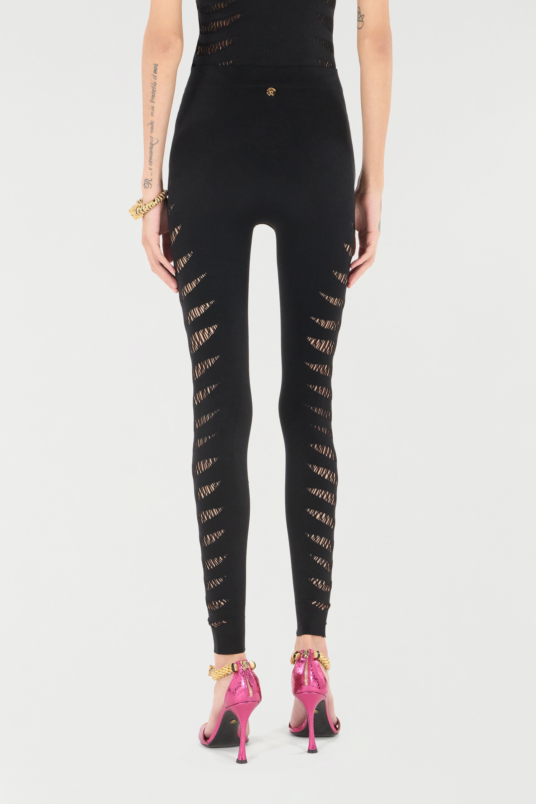 Leggings with Perforated Python Pattern - 4