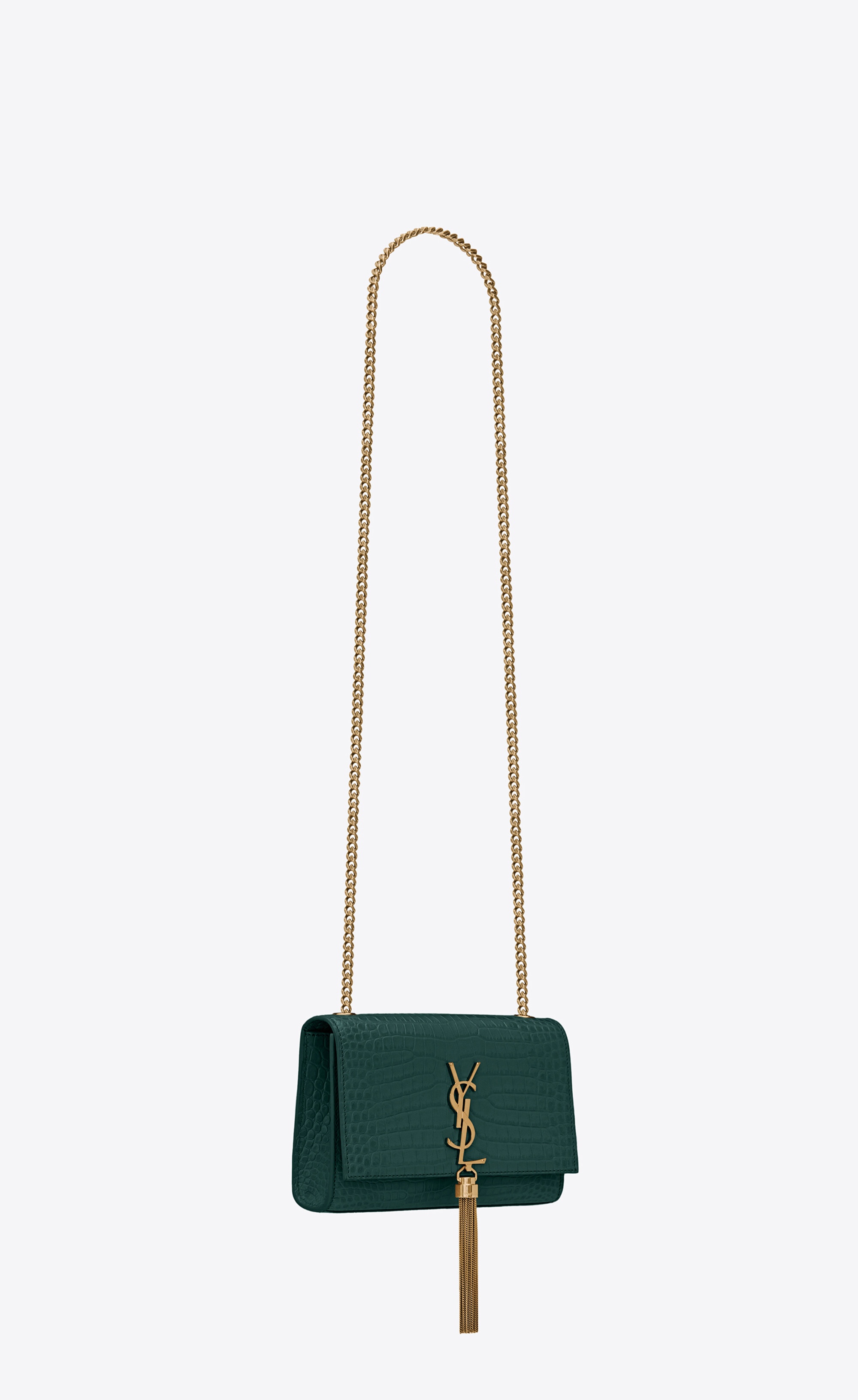 kate small chain bag with tassel in shiny crocodile-embossed leather - 6