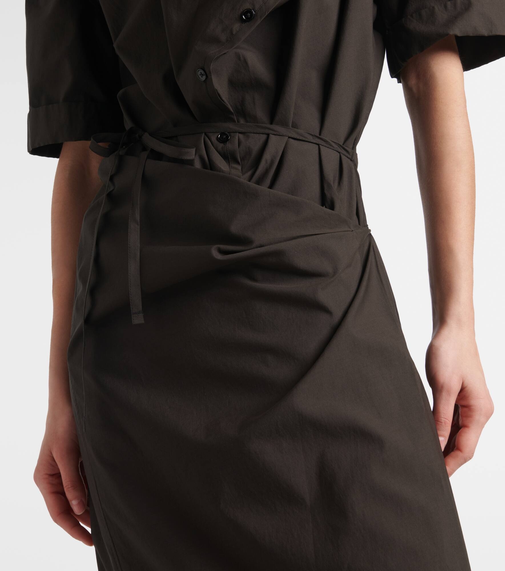 Draped cotton and silk shirt dress - 5