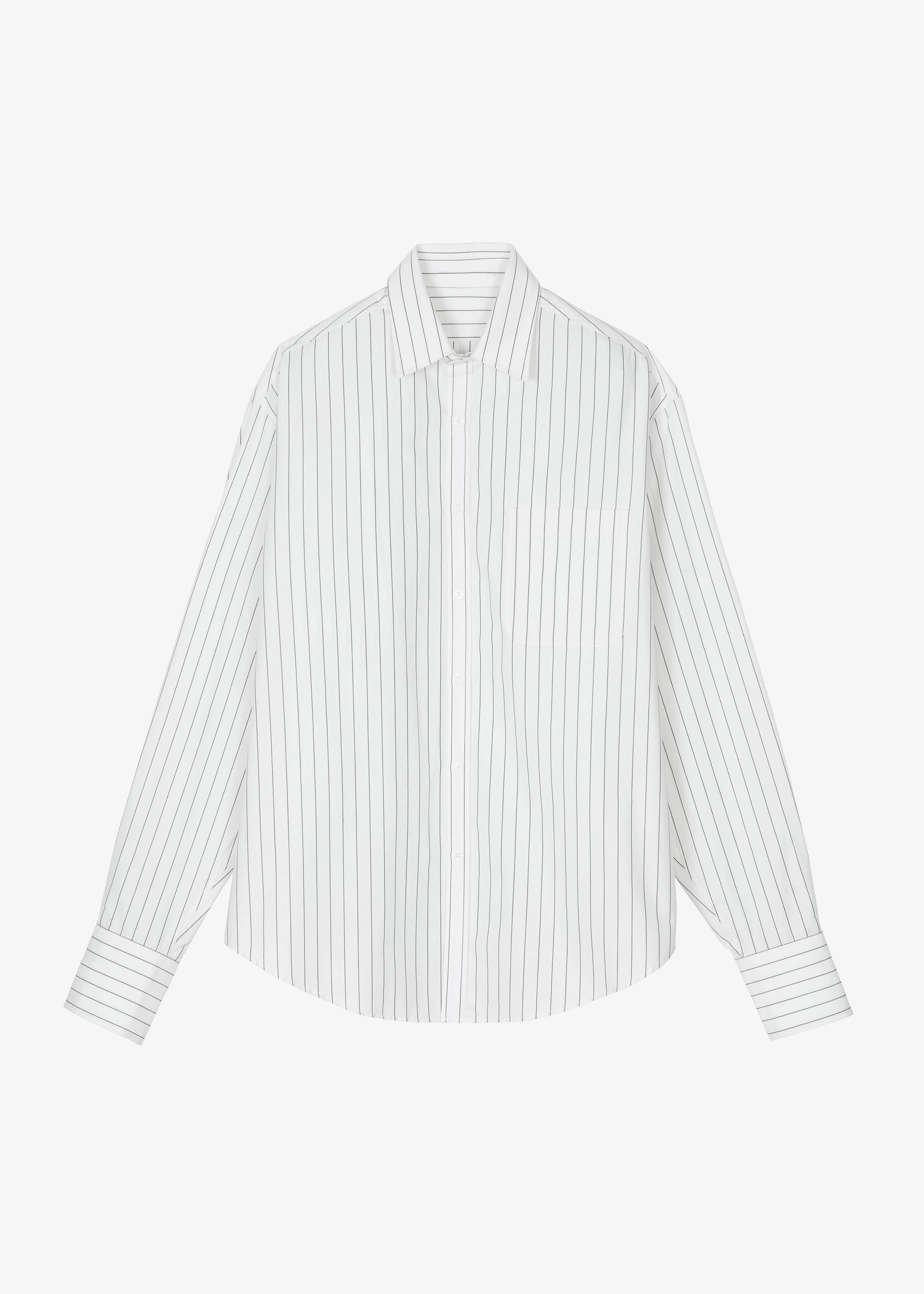 Anvers Striped Cotton Button Up Shirt - White/Black Stripe - 1