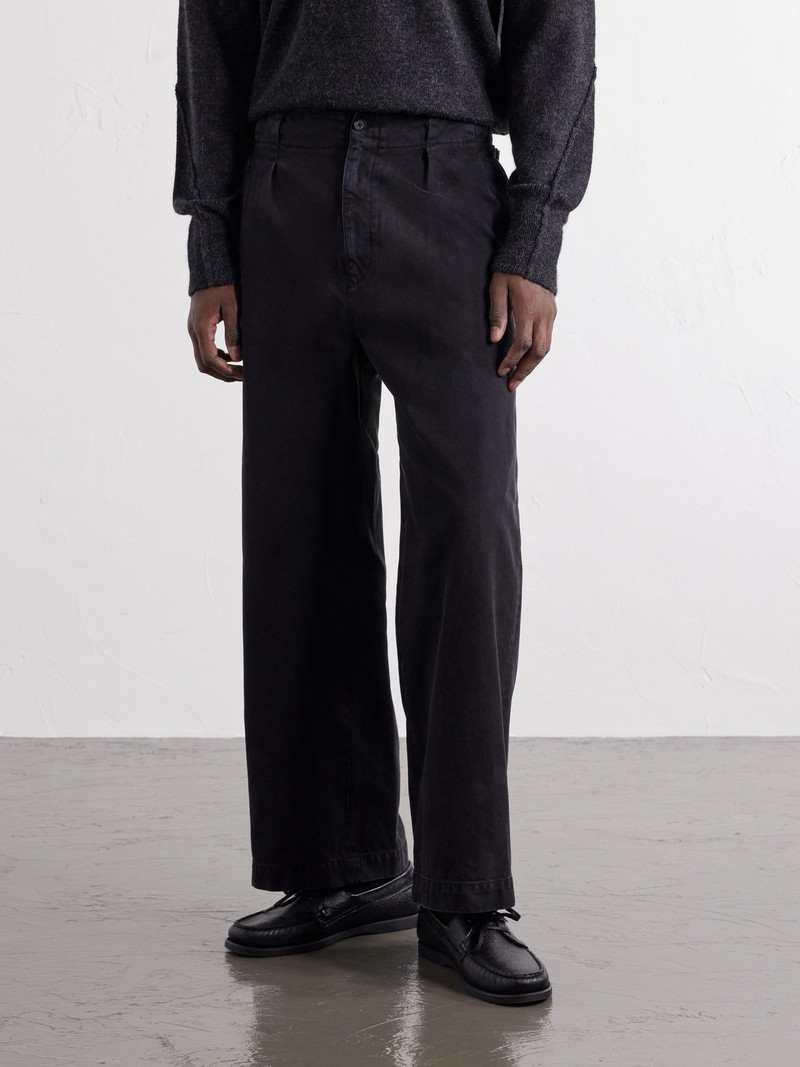 Wide-Leg Garment-Dyed Pleated Cotton-Twill Trousers 3