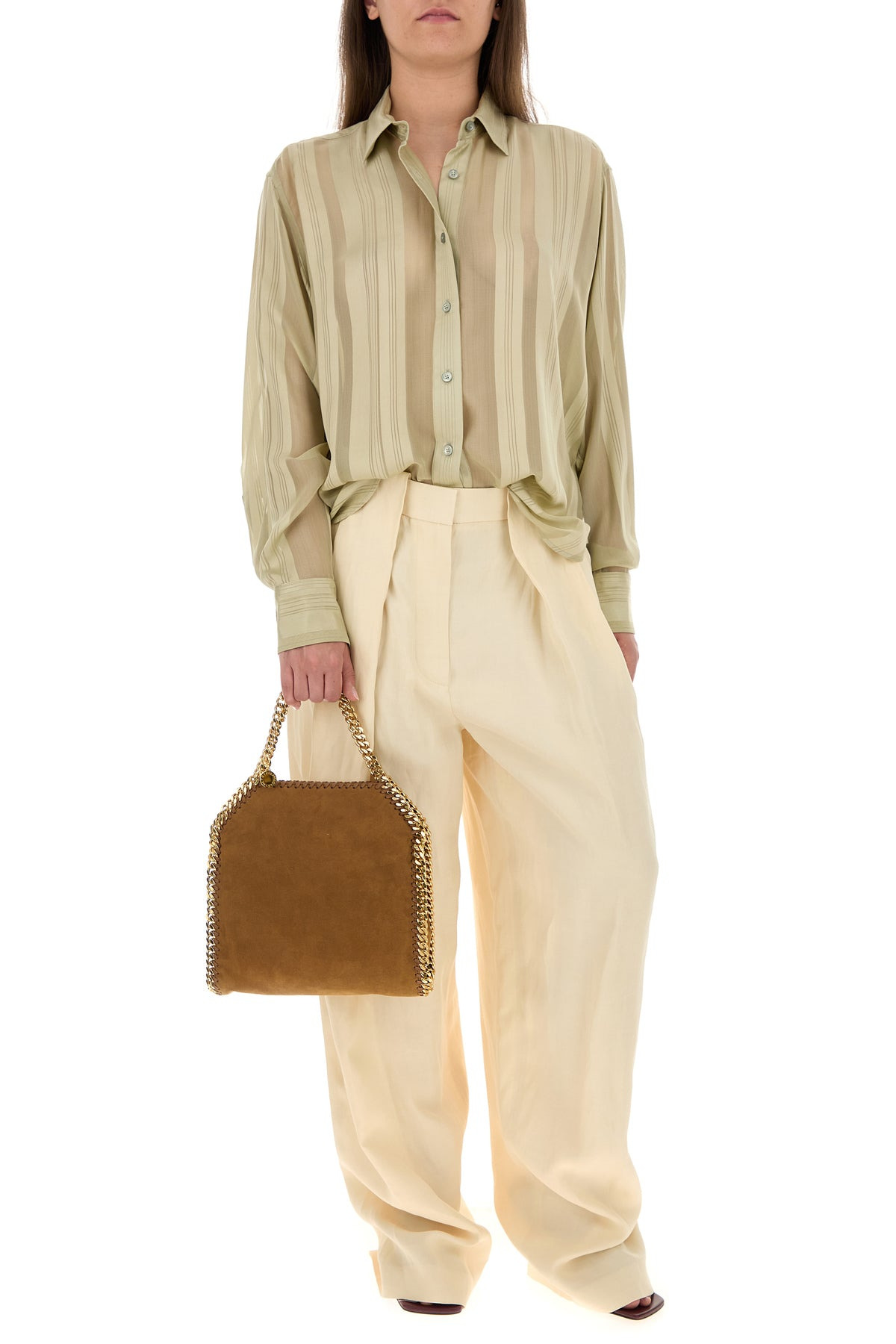 Cream viscose blend wide-leg pant - 6