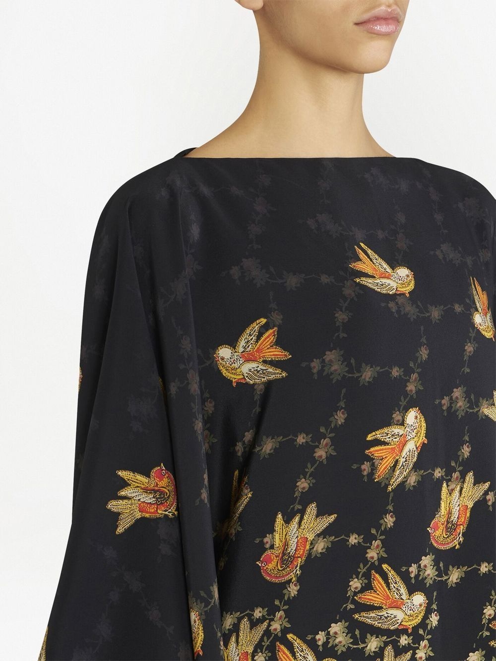 bird-print silk blouse - 5