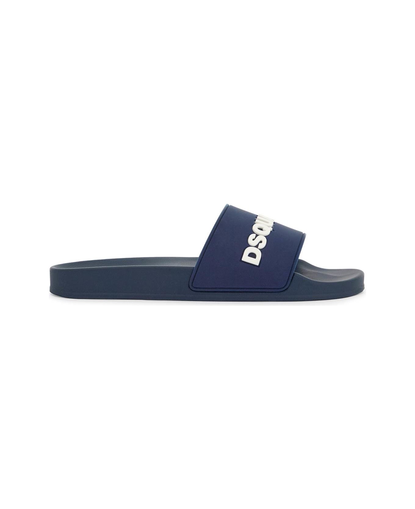 Navy Blue Polyurethane Slippers With Minimalist Design And Leather Sole - 1