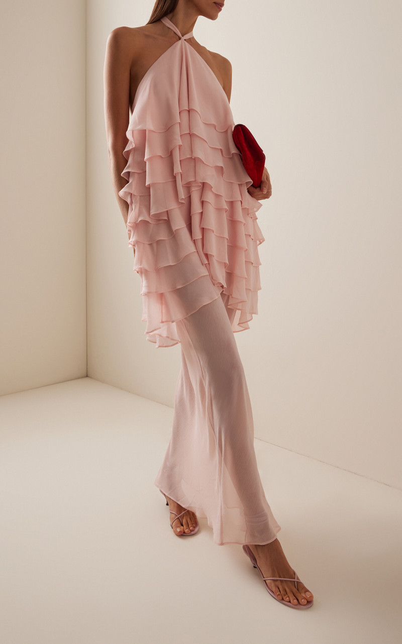 THIRD FORM Gaia Tiered Chiffon Maxi Dress pink outlook