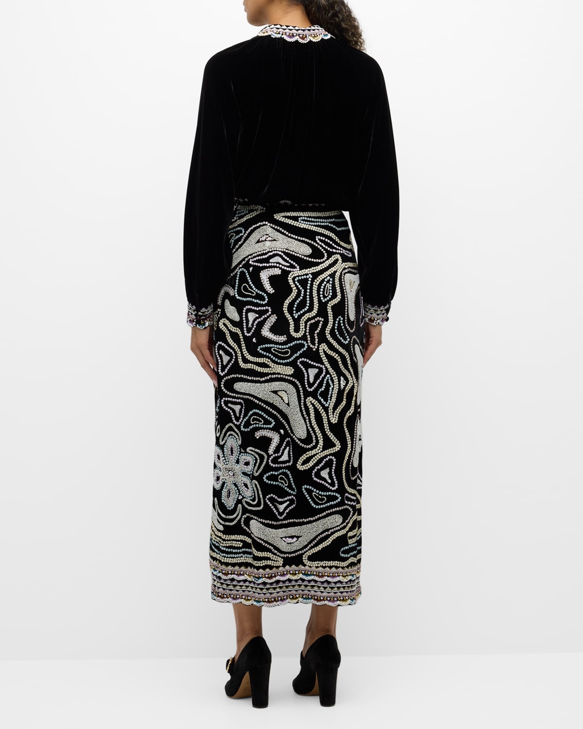 Adara Embellished Silk-Blend Midi Skirt - 4