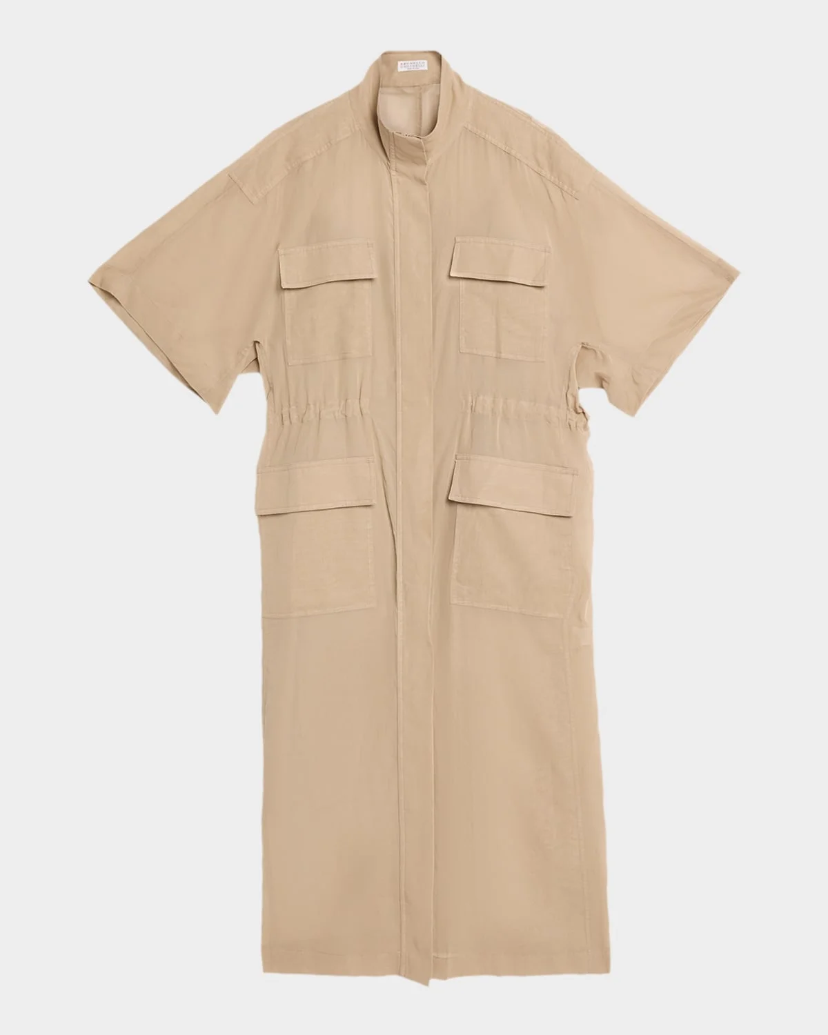 Short-Sleeve Cotton Utility Midi Dress - 1
