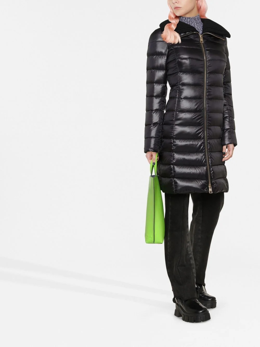 knitted-collar padded coat - 2