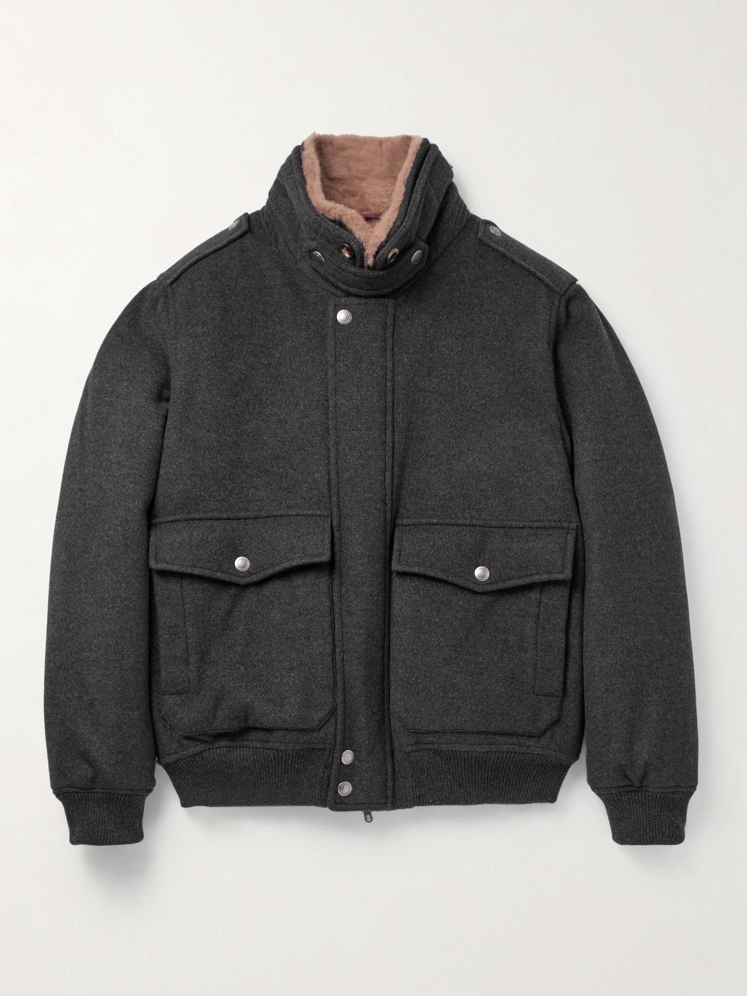 Shearling-Trimmed Cashmere Bomber Jacket - 1