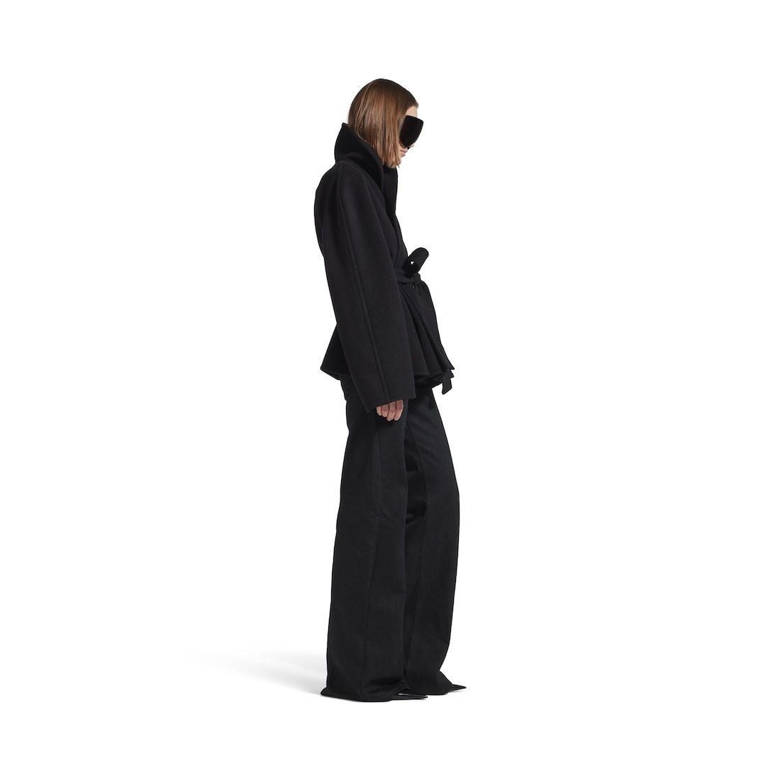 Women's Short Wrap Coat in Black - 3