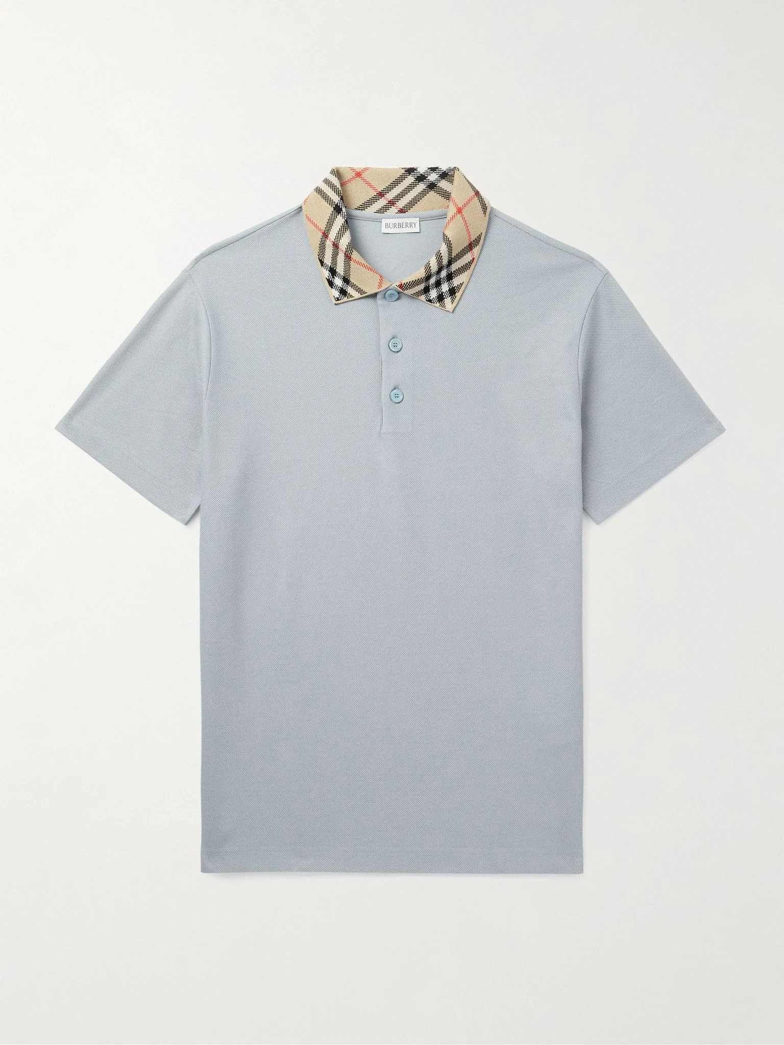 Slim-Fit Checked Cotton-Piqué Polo Shirt Gray - 1