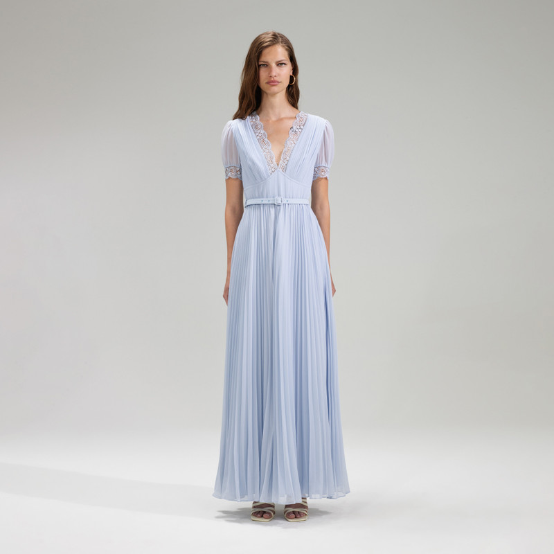 Blue Chiffon Pleated Maxi Dress - 1