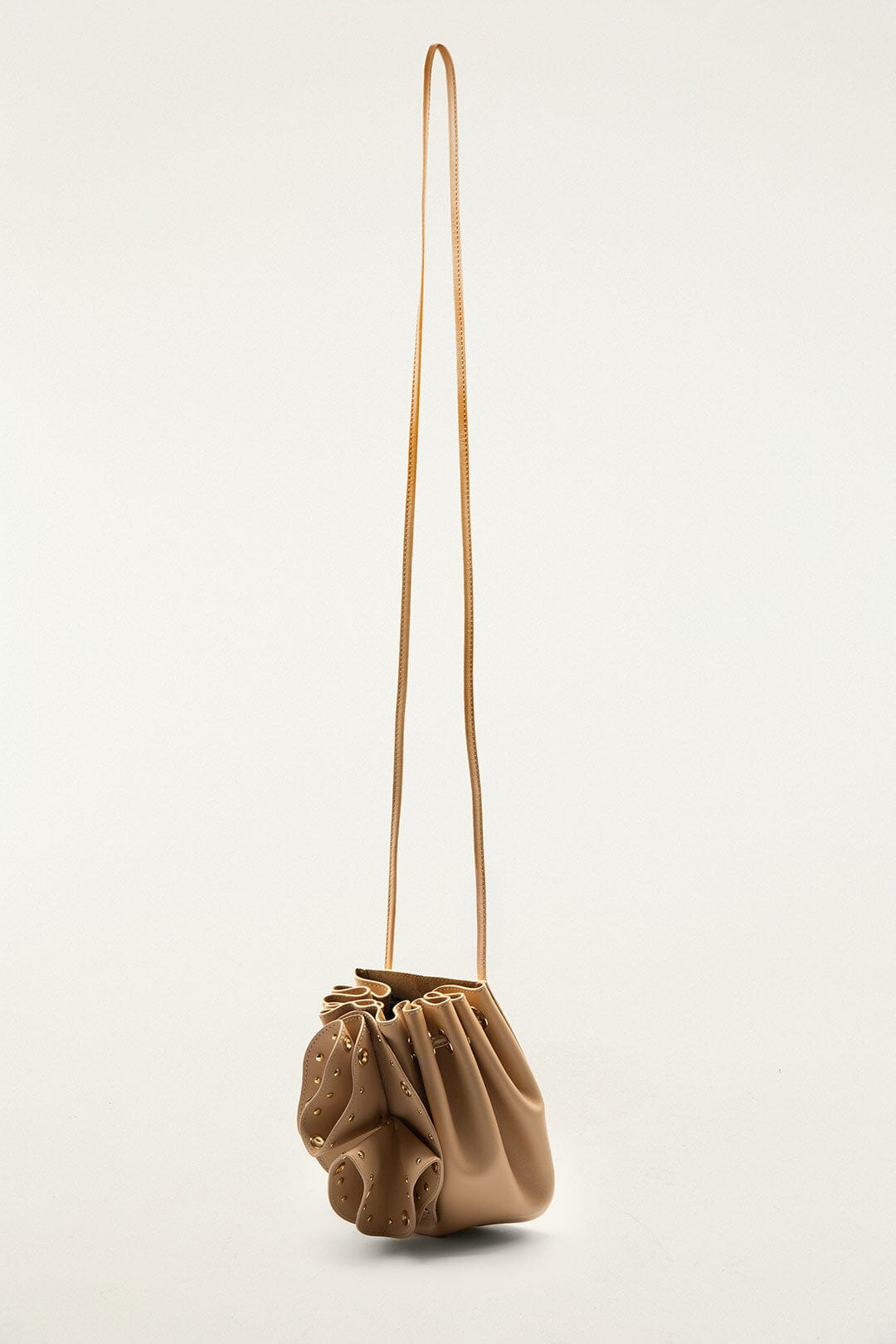 Cream Leather Studded Crossbody Flower Bag - 4