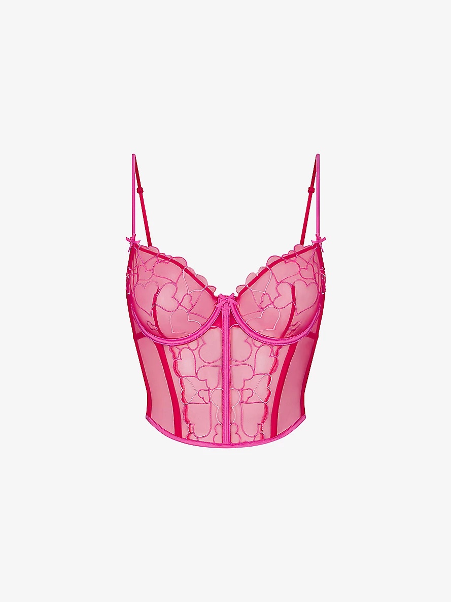 Embroidered Underwired Cropped Tulle Corset - 1