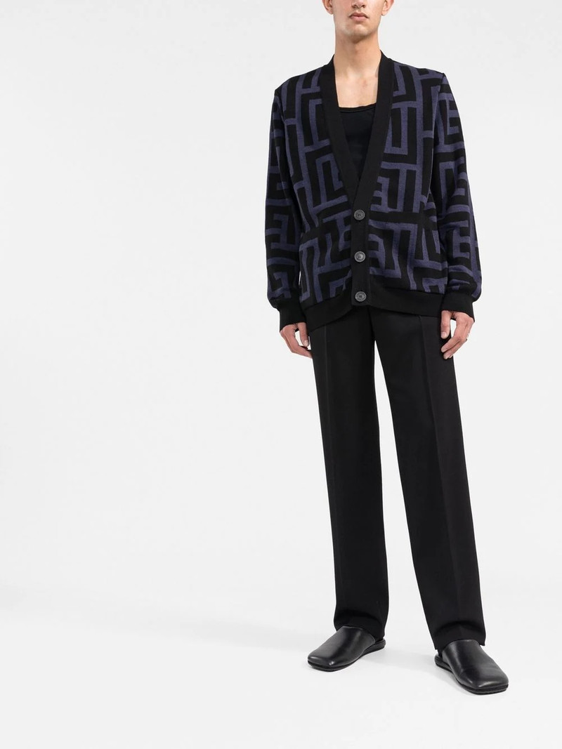 Balmain monogram-print V-neck cardigan outlook