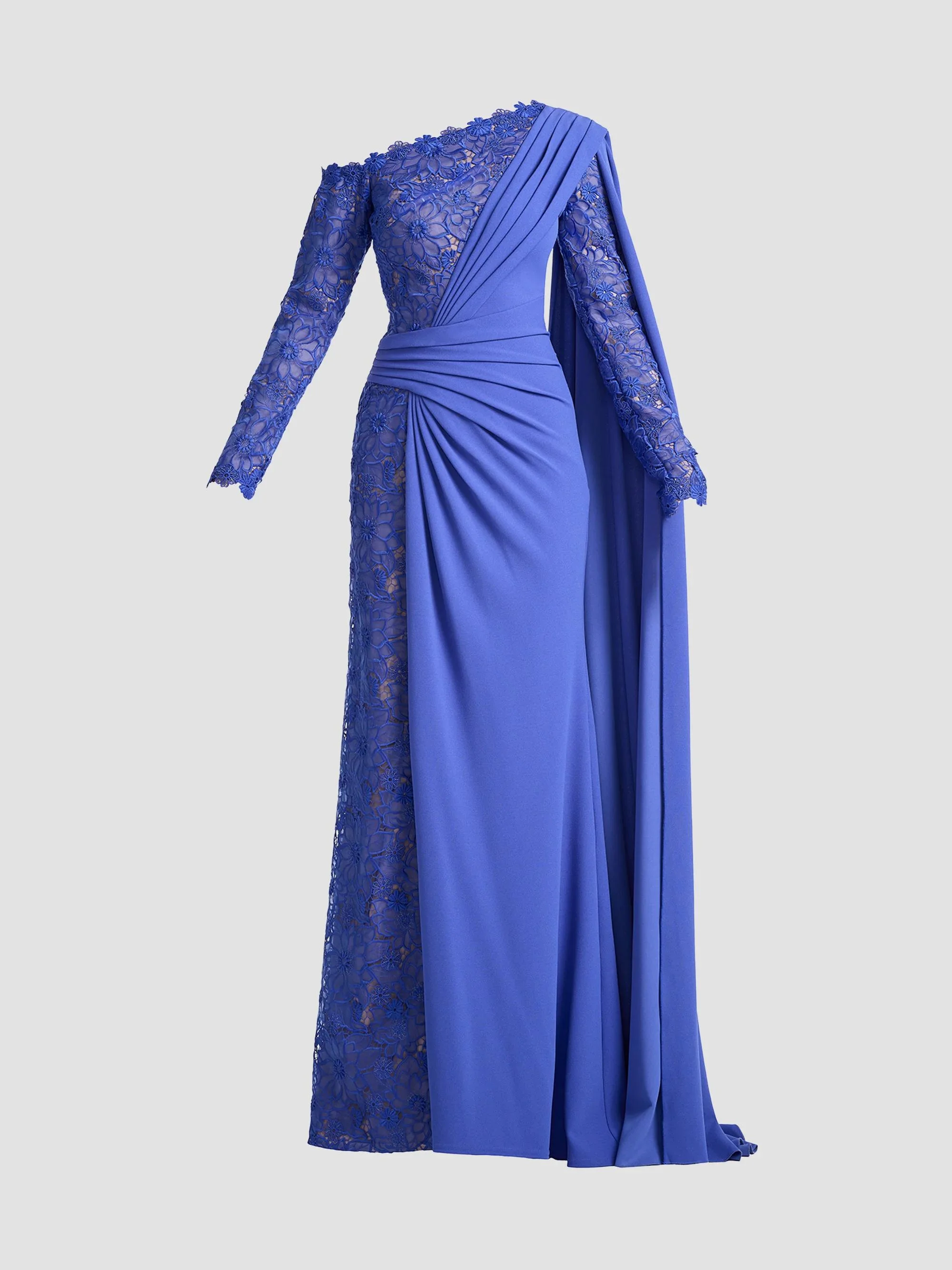 Women's Ravelle Lace-Panelled Column Gown - Blue Iris - 1
