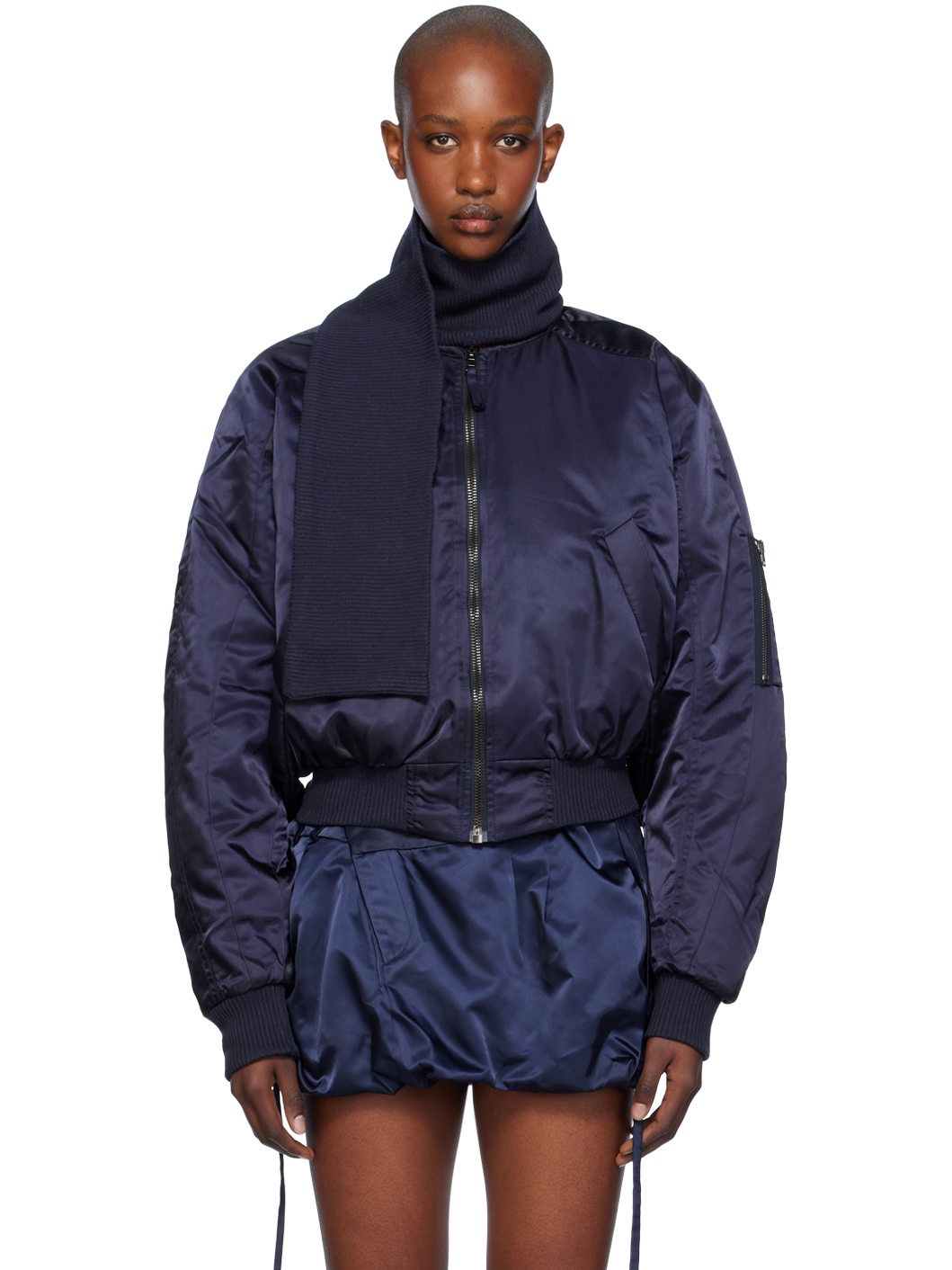 Navy Scarf Bomber Jacket - 1