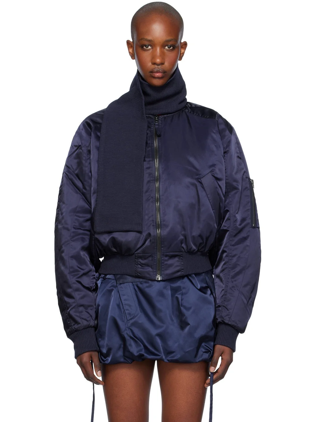 Navy Scarf Bomber Jacket - 1