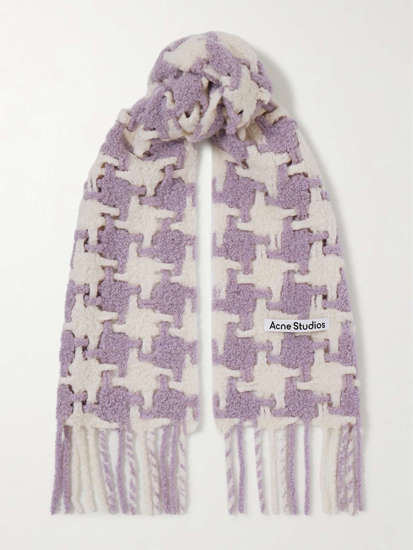 Fringed houndstooth alpaca-blend bouclé scarf - 1