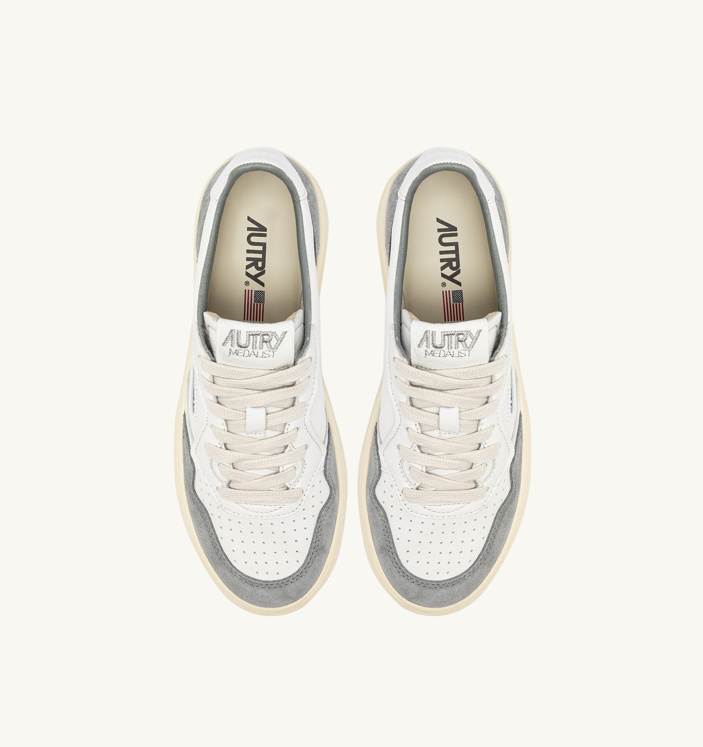 MEDALIST LOW SNEAKERS IN WHITE AND GRAY LEATHER AND SUEDE - 5