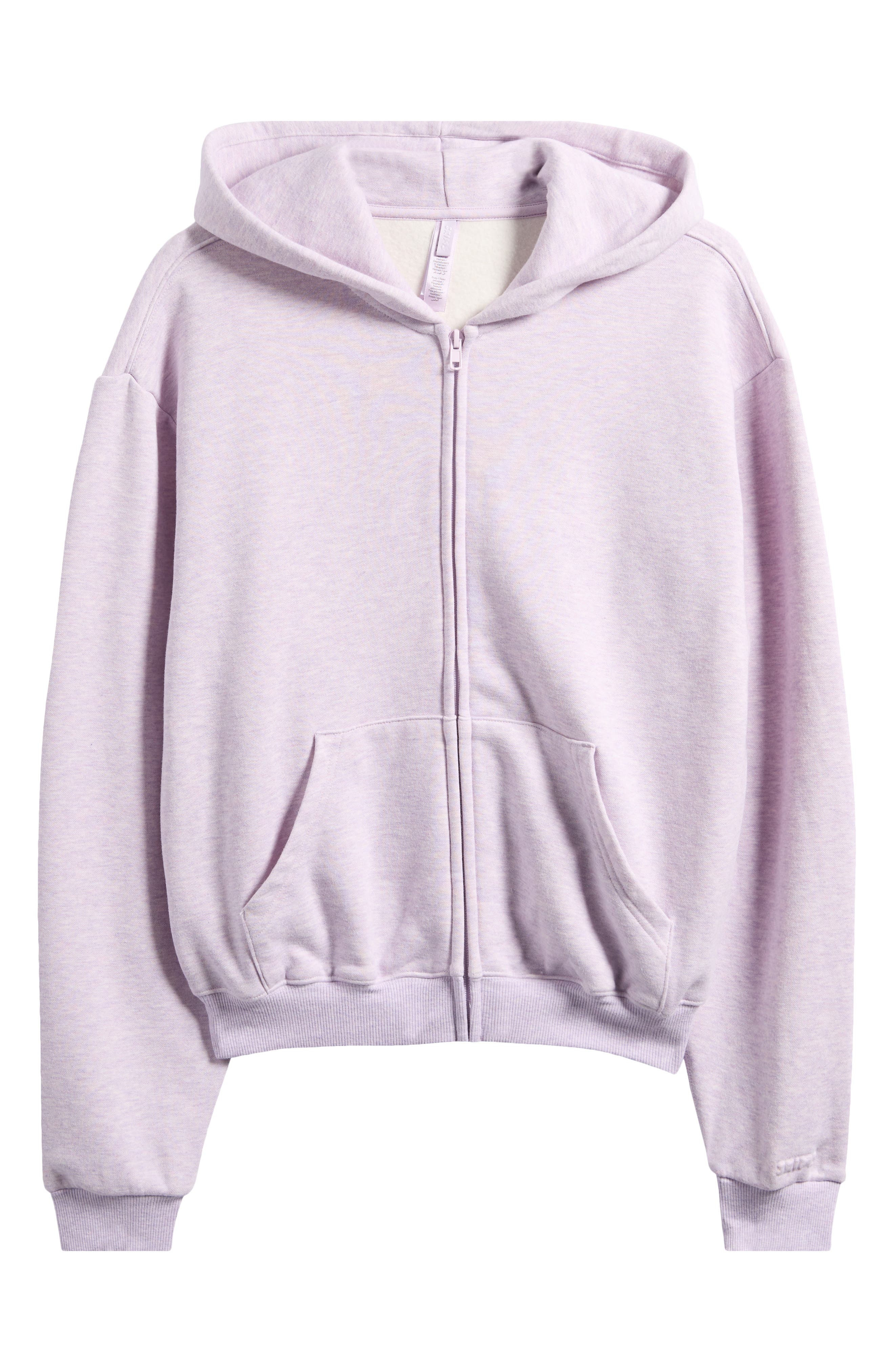 SKIMS Cotton Fleece Blend Classic Zip-Up Hoodie in Purple Heather at Nordstrom - 4