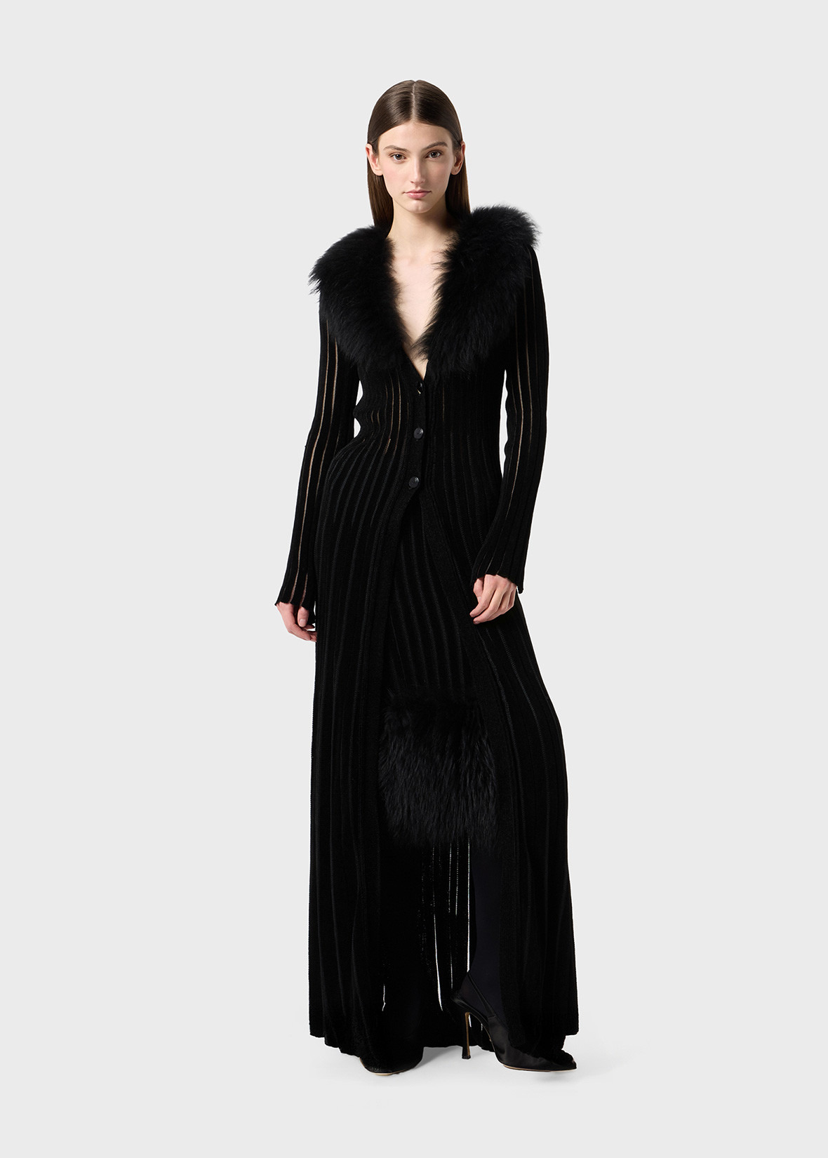 LONG CARDIGAN WITH FUR COLLAR - 2