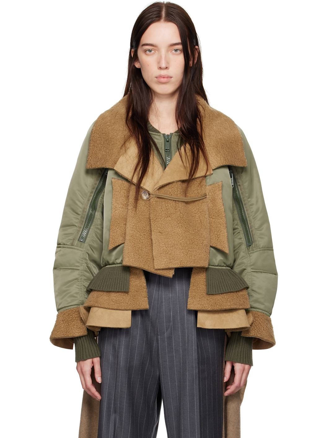 Brown & Khaki Layered Bomber Jacket - 1