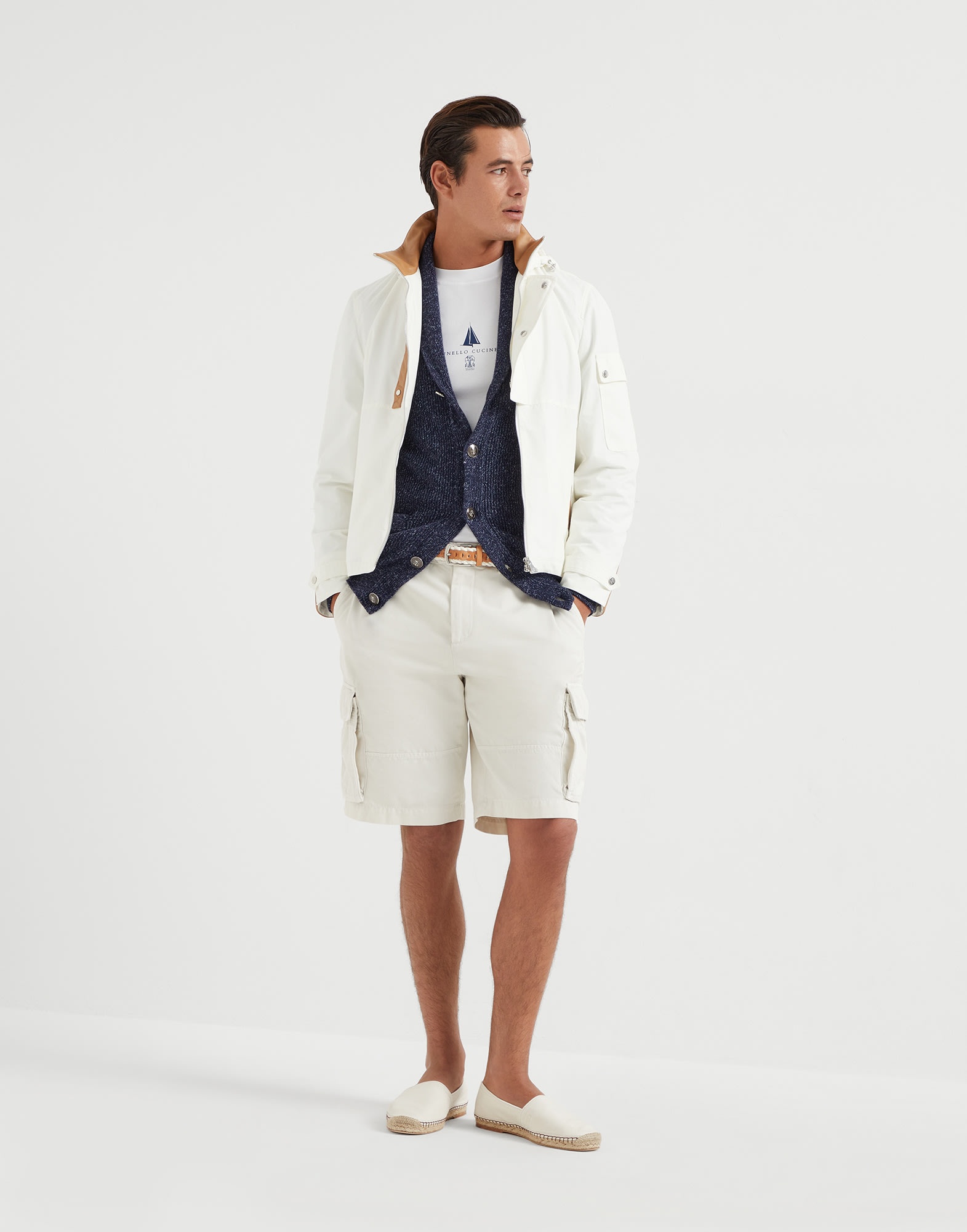 Water-resistant techno cotton gabardine outerwear jacket with leather inserts and detachable hood - 5