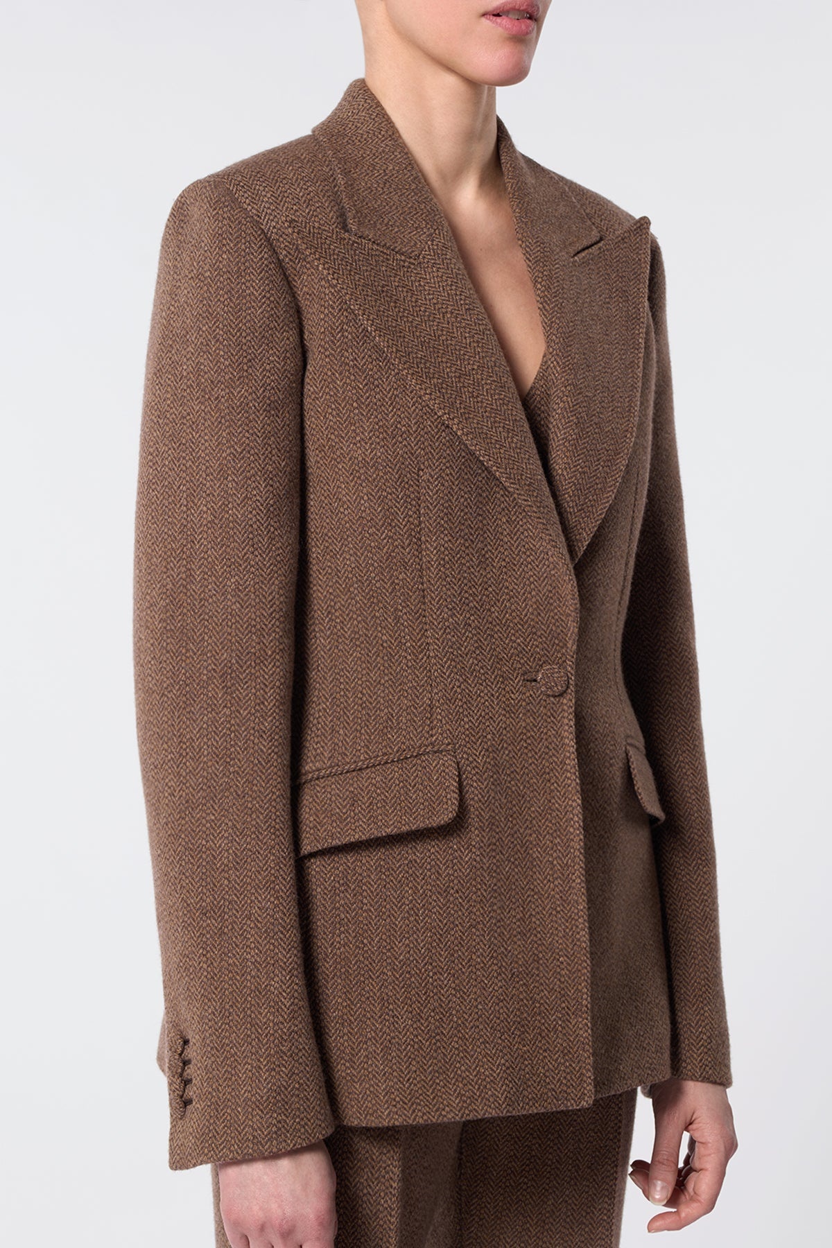 Leiva Blazer in Chocolate Multi Cashmere Virgin Wool Herringbone - 5