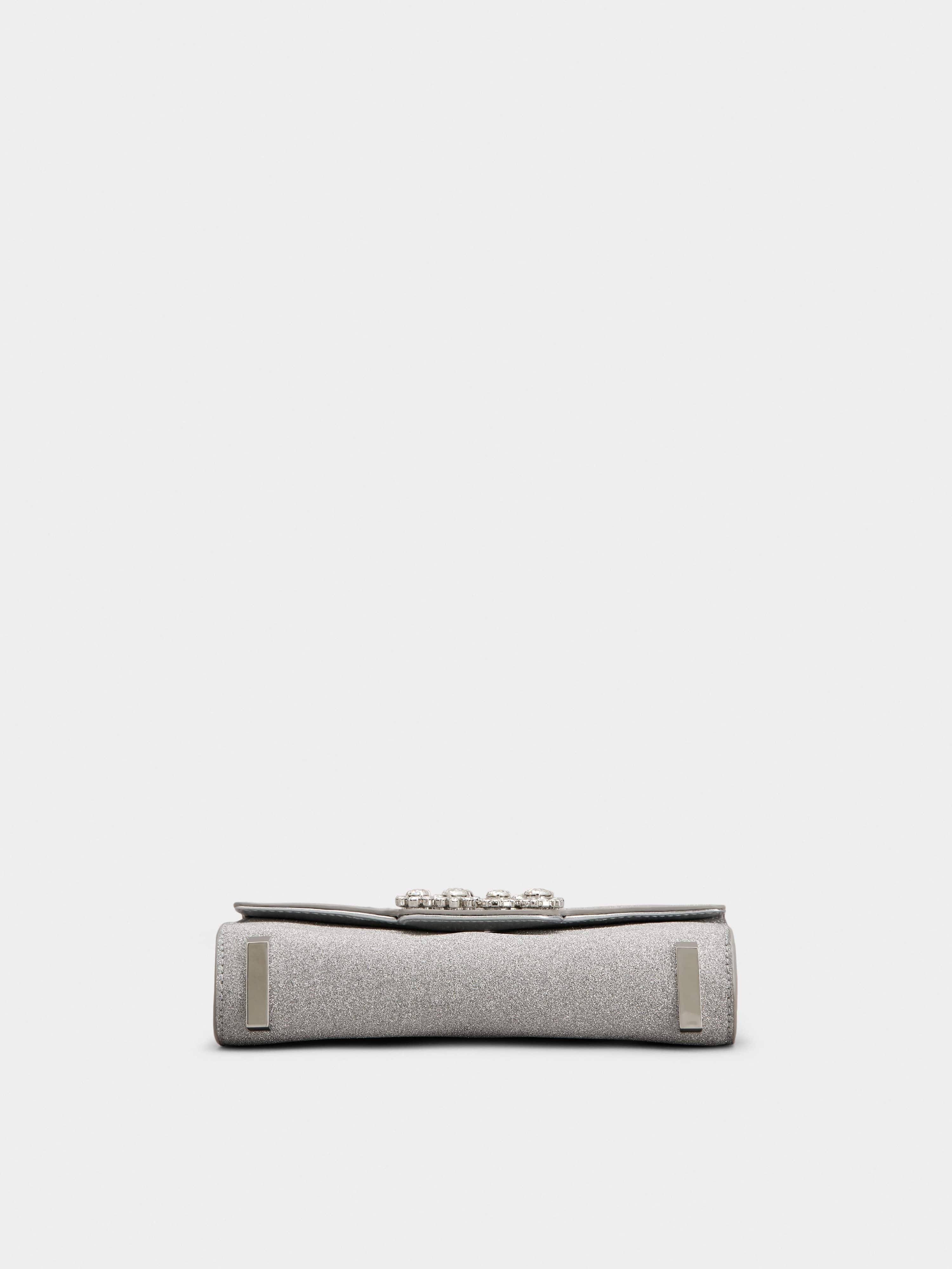 Flower Strass Jewel Buckle Clutch Bag Mini in Glitter Fabric - 6