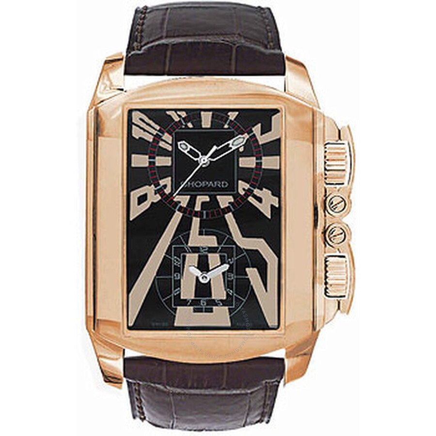 Chopard Dual Time Zone Black Dial Rose Gold Leather Men's Watch 162286-5001 - 1