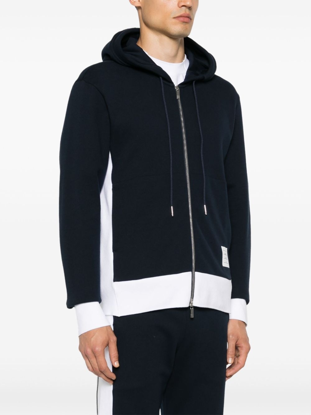 panelled zip-up cotton hoodie - 3