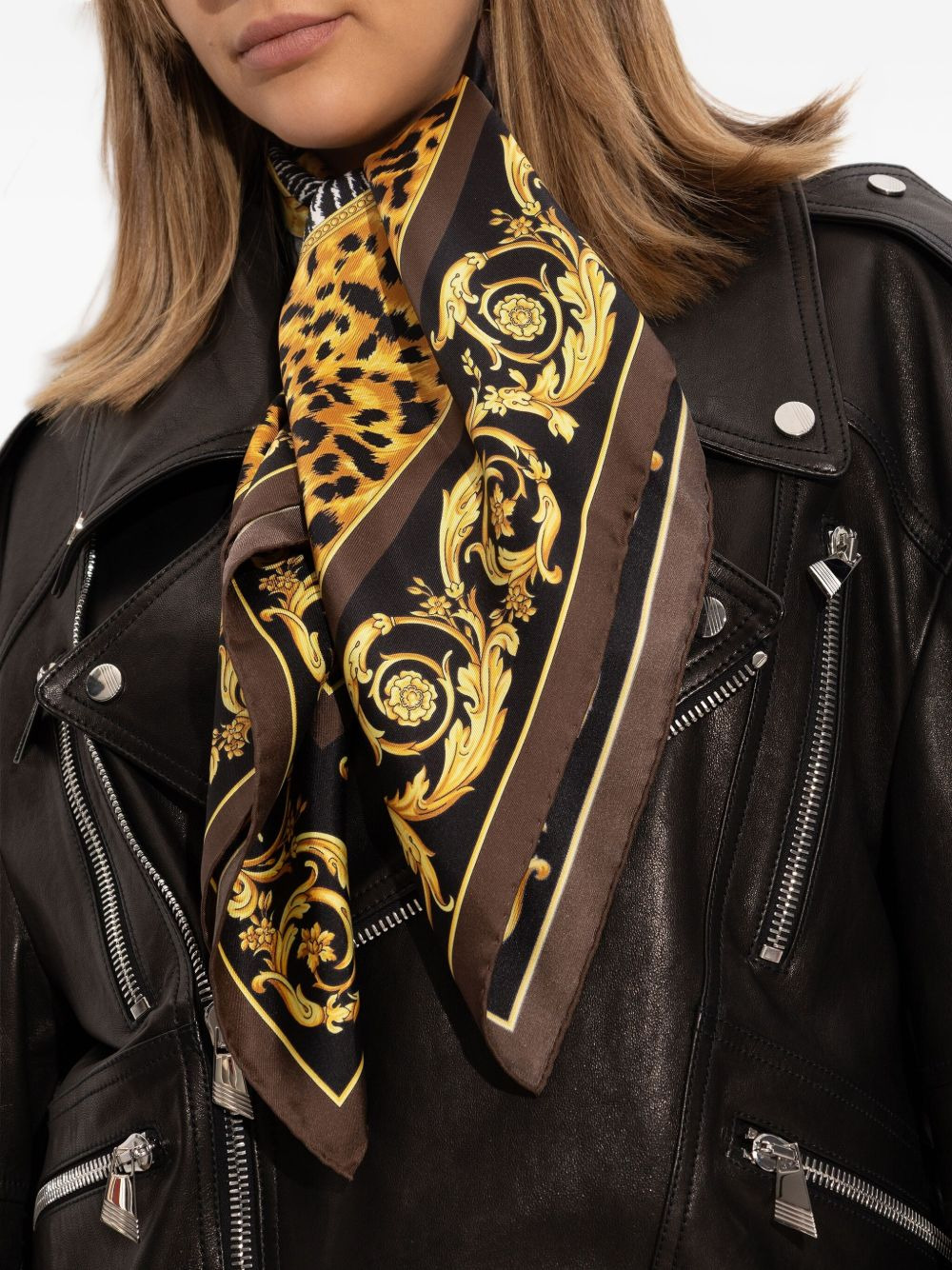 tiger-print silk scarf - 4