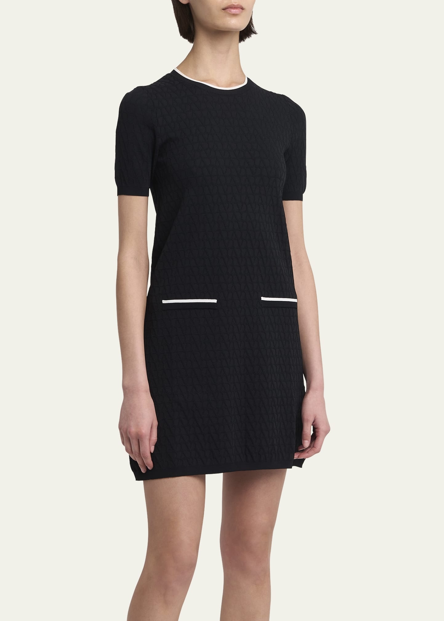 V Logo Print Wool Mini Dress - 4