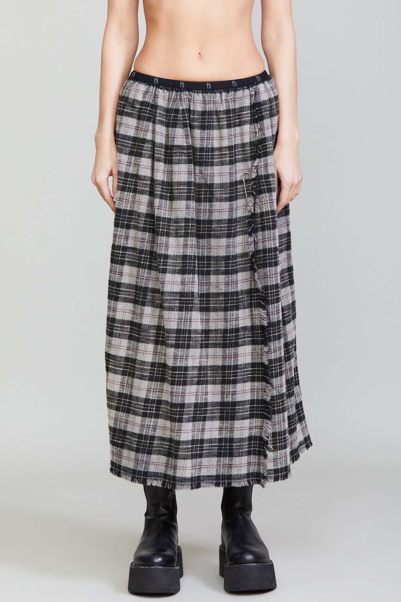 KILT SKIRT - OD BLACK/BEIGE PLAID - 1