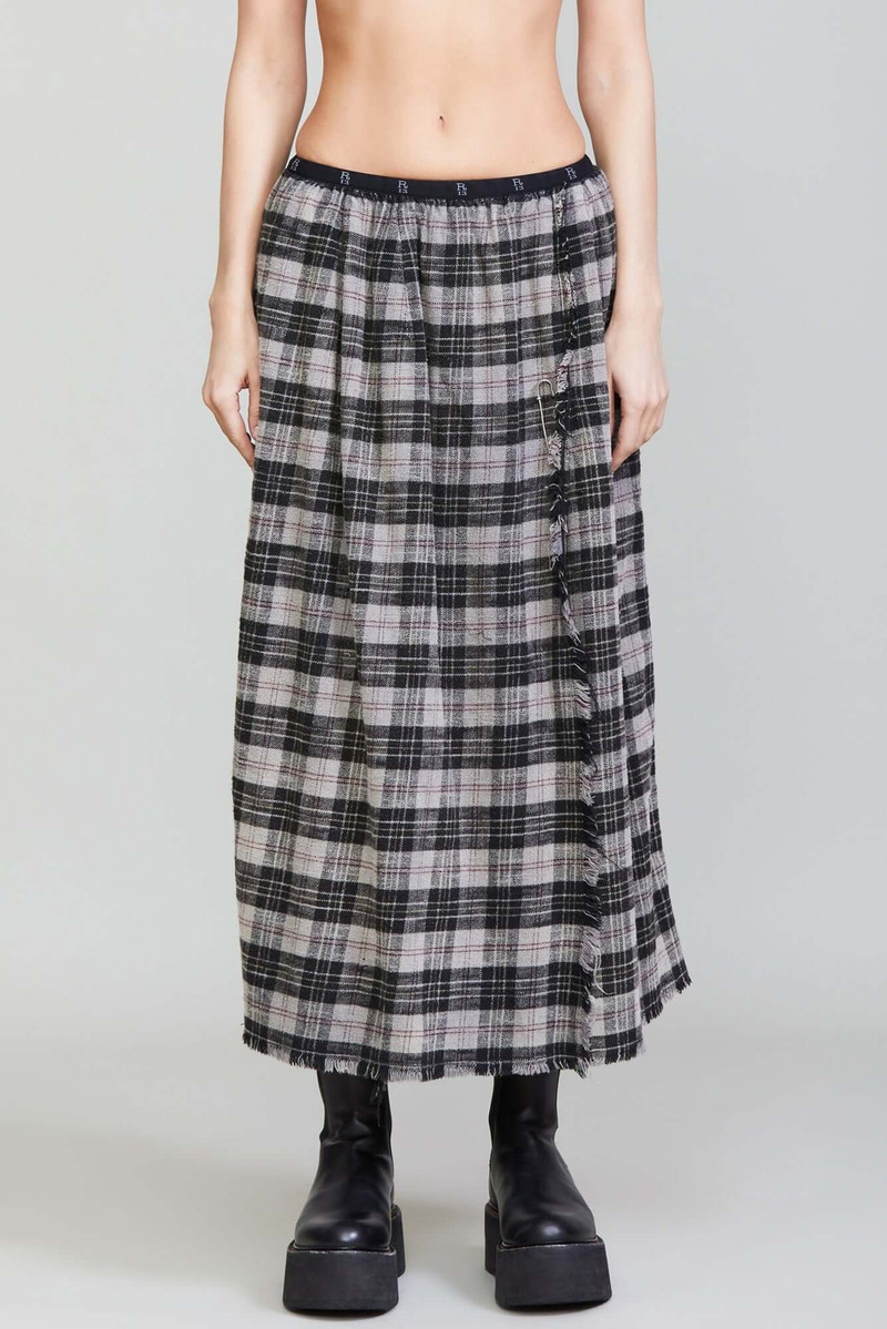 KILT SKIRT - OD BLACK/BEIGE PLAID 1