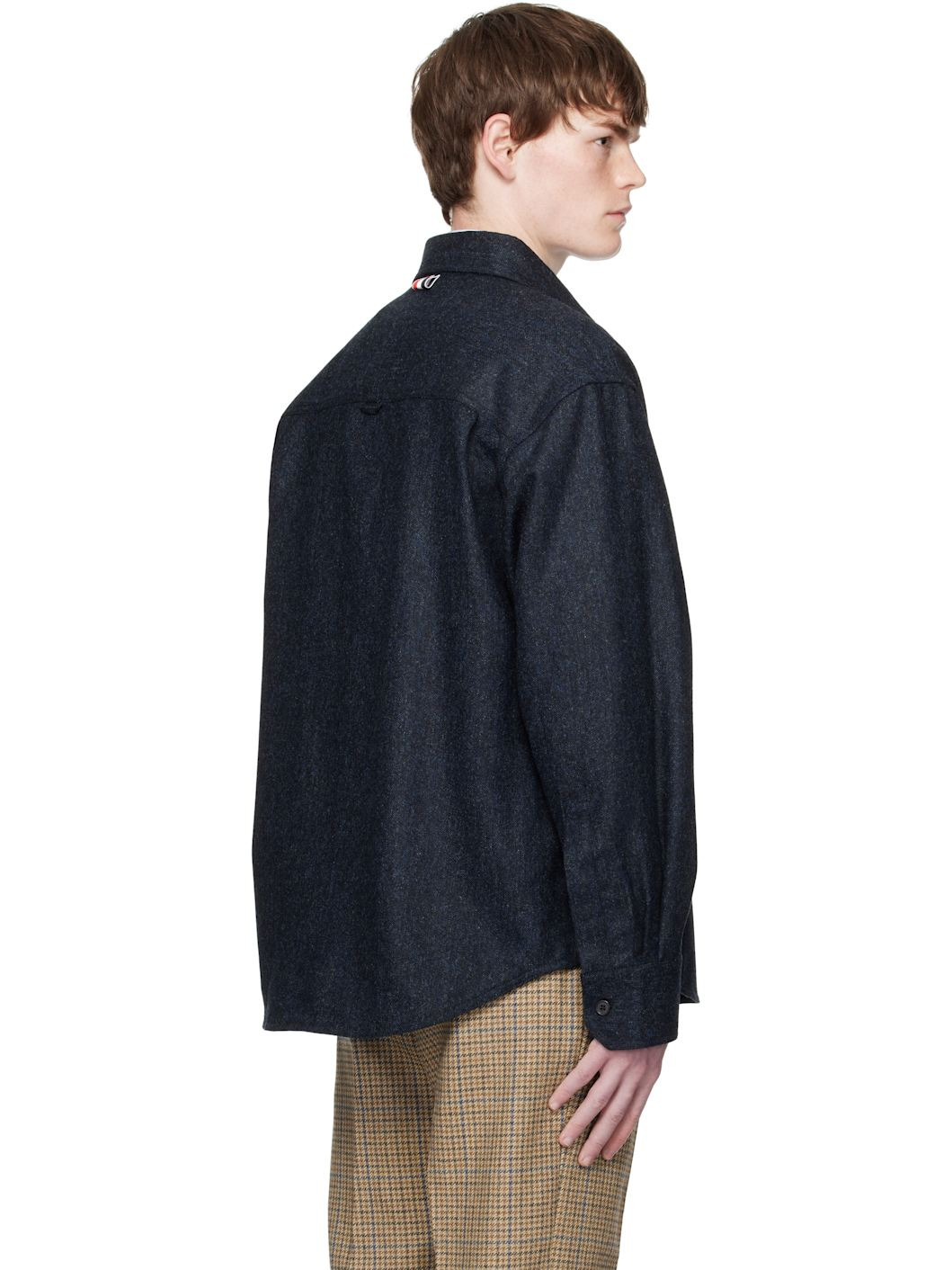 Navy Oversized PC Solid Donegal Tweed Shirt - 3