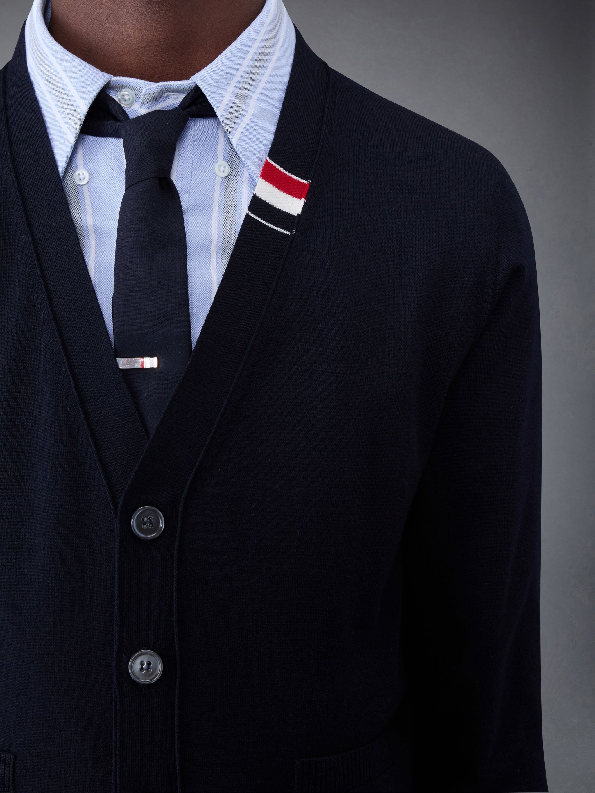 Fine Merino Jersey Stripe Relaxed V-Neck Cardigan - 4