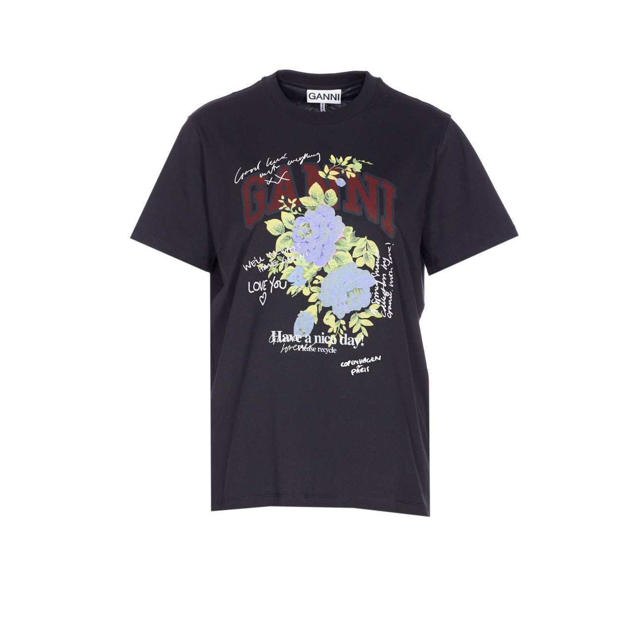 Ganni Women Logo Rose T-Shirt - 1