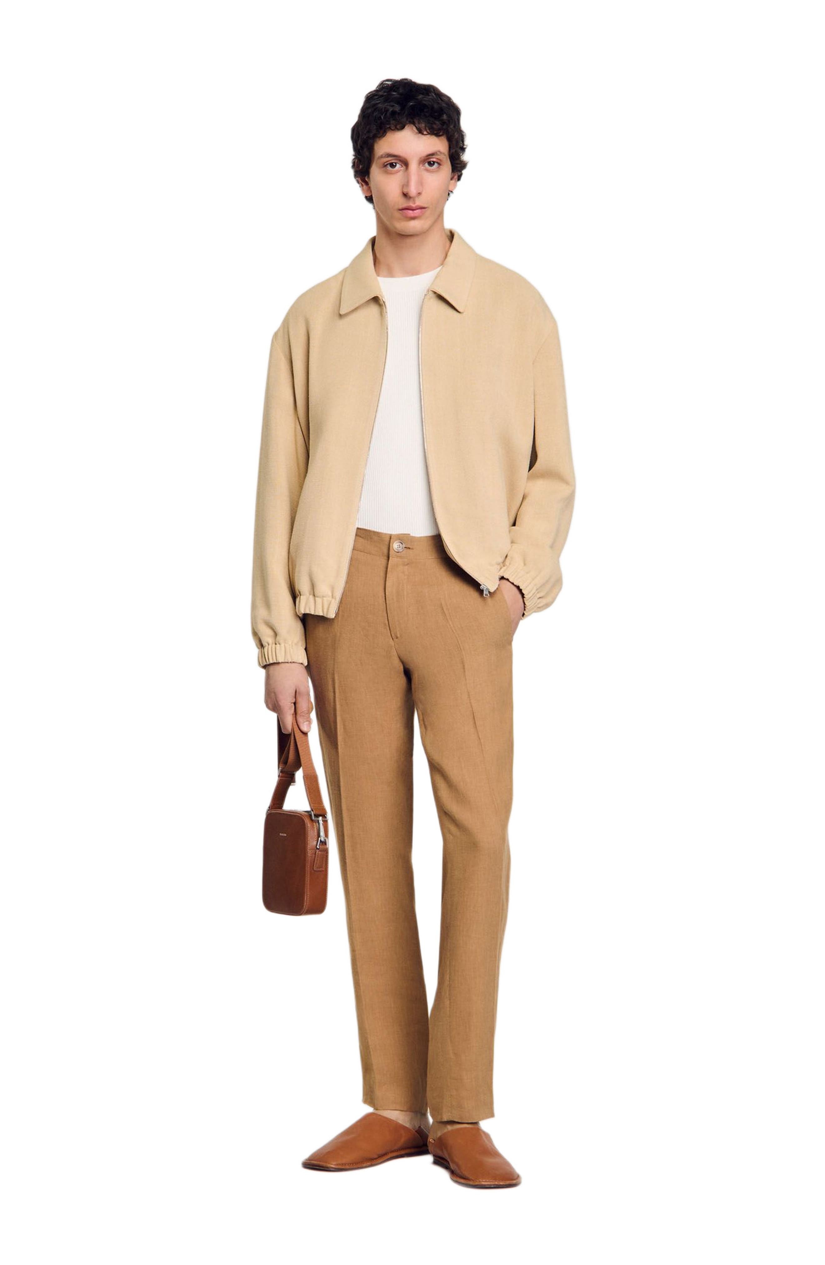 SANDRO Linen trousers in Dark Sand at Nordstrom - 1