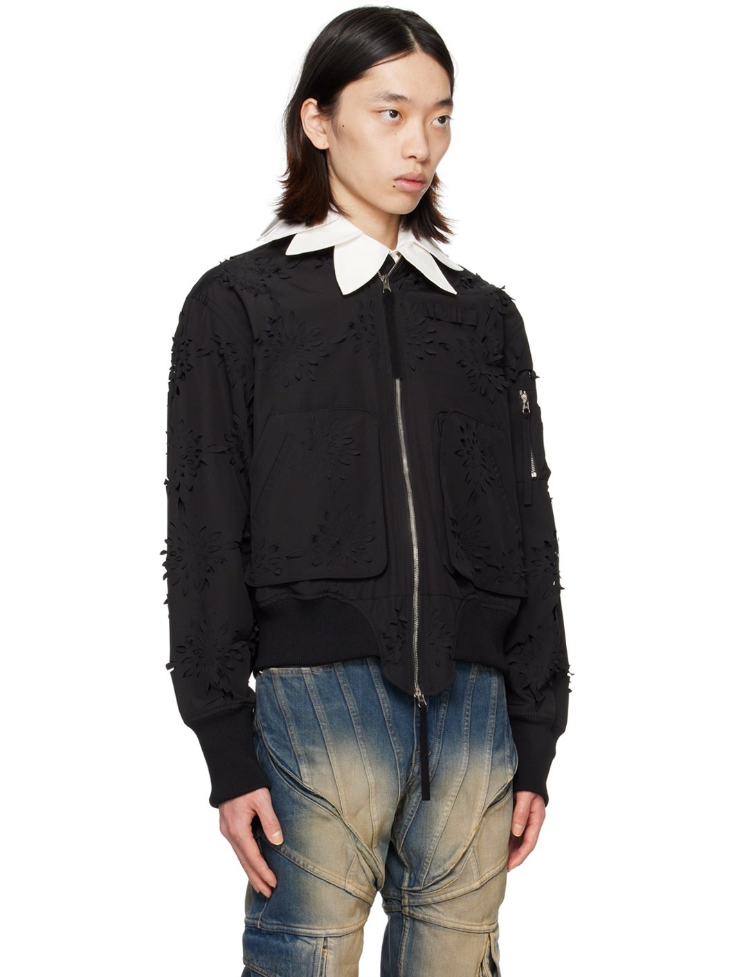 Black Floral Bomber Jacket - 2