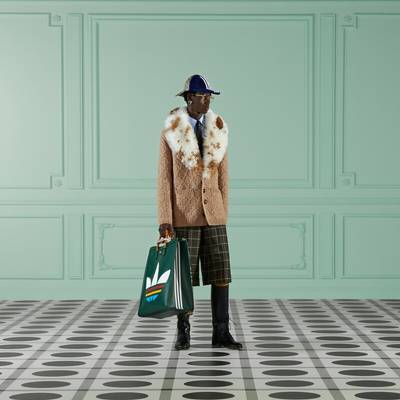 GUCCI Wool knit coat with shearling collar outlook