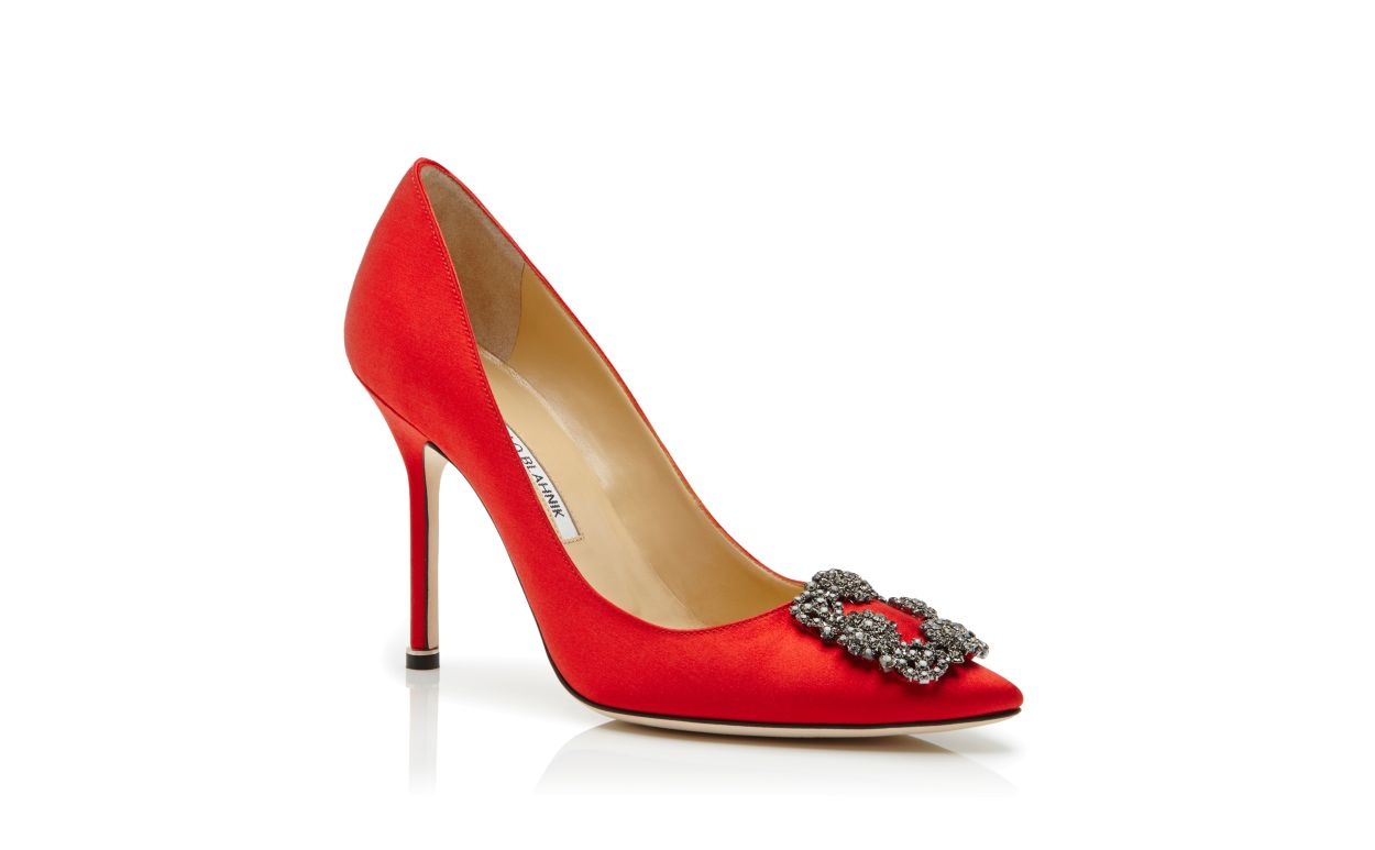 Red Satin Jewel Buckle Pumps - 3