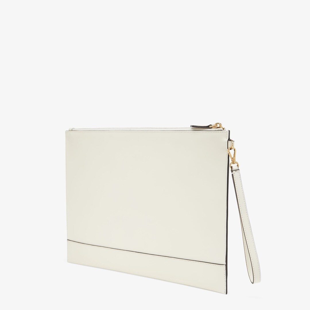 Large pouch with removable bracelet handle. Zip fastening. Made of white leather. Embellished with p - 2